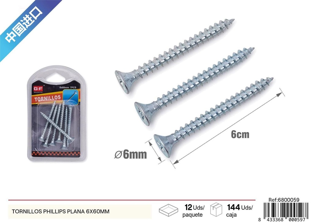 Tornillos Phillips plana 6x60mm para proyectos de bricolaje