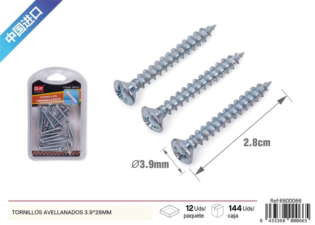 Tornillos avellanados 3.9x28mm para construcción y bricolaje