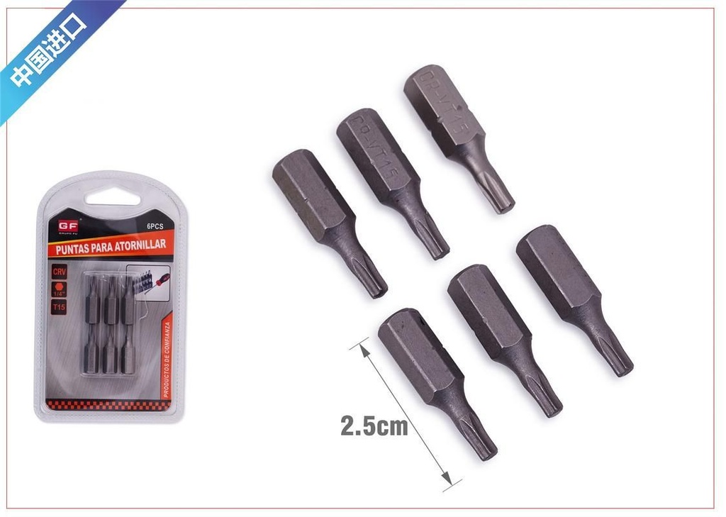 Puntas de destornillador T15 6pcs para bricolaje y reparación