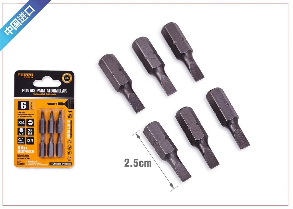 Puntas destornillador 4mm set de 6 para herramientas y bricolaje