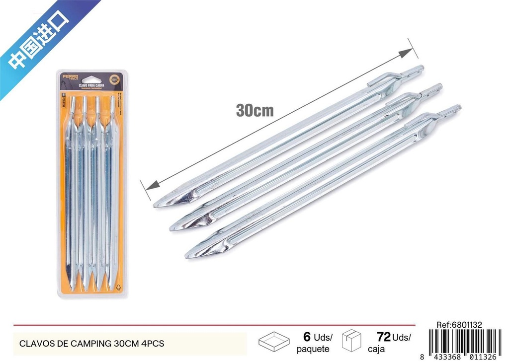 Clavos de camping 30 cm 4 piezas - Accesorios de ferretería