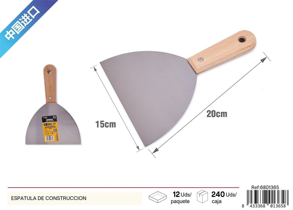 Espátula de construcción con mango de madera para albañilería