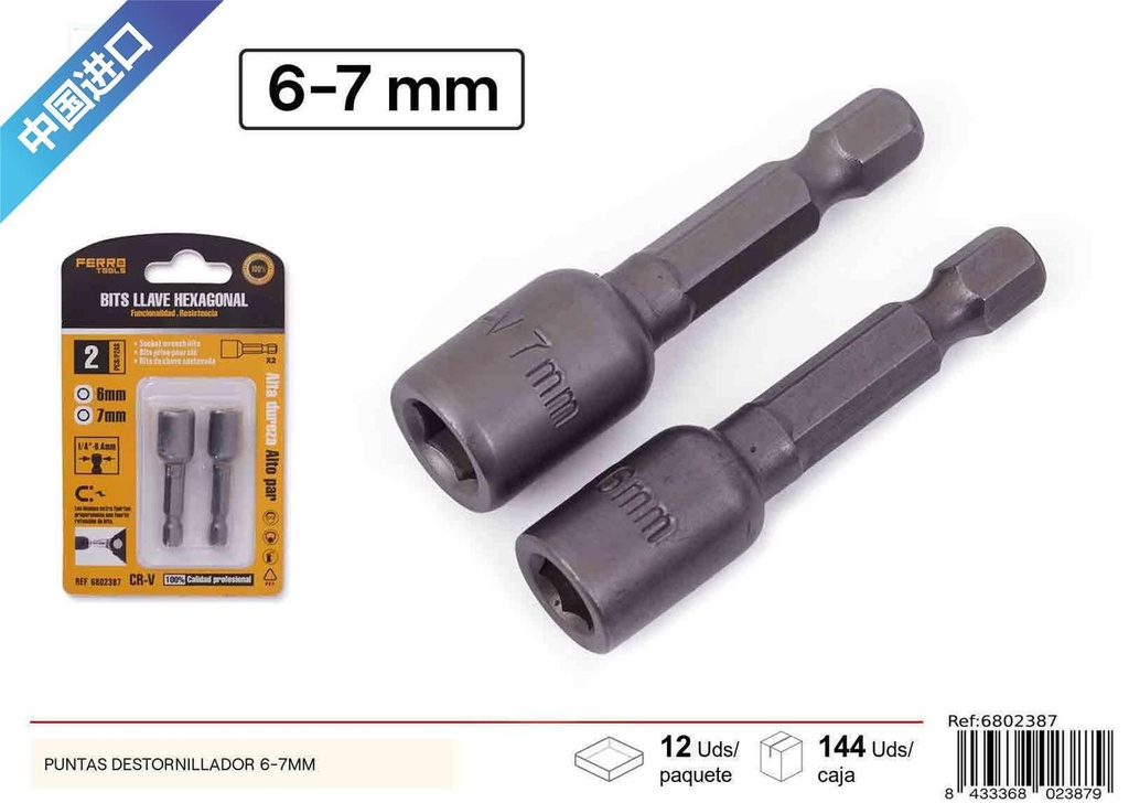 Puntas destornillador 6-7mm para reparaciones y bricolaje