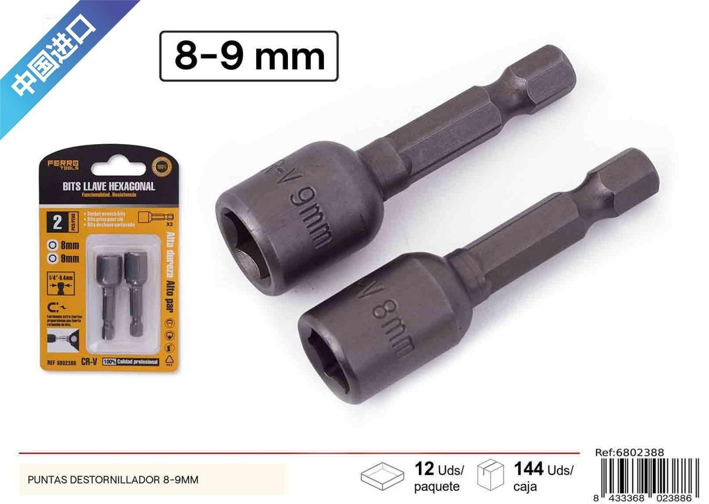 Puntas destornillador 8-9mm para bricolaje y reparaciones