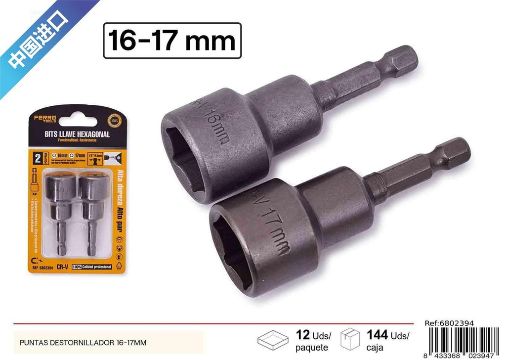 Puntas de destornillador 16-17mm para reparaciones