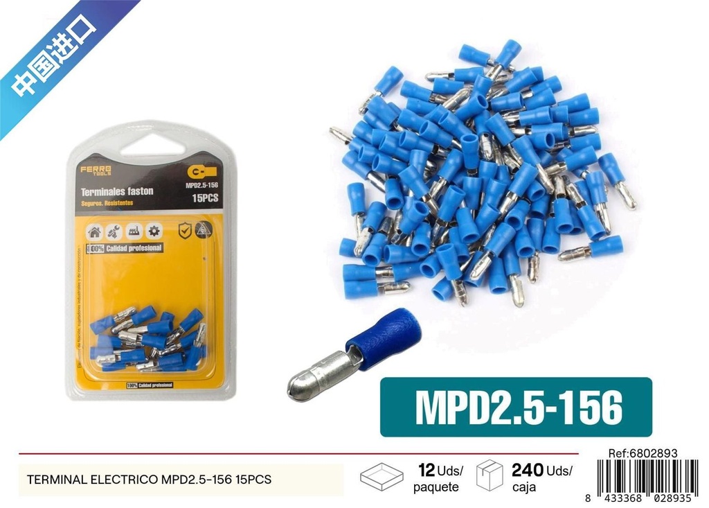 Terminal eléctrico MPD2.5-156 15pcs para conexiones y reparaciones