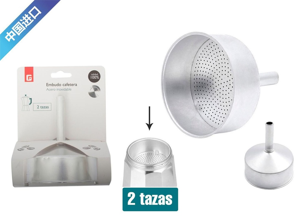 Embudo para cafetera de aluminio 2 tazas para cocina