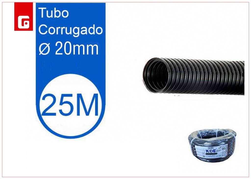 Tubo coarrugado negro 20mm 25m para instalaciones eléctricas