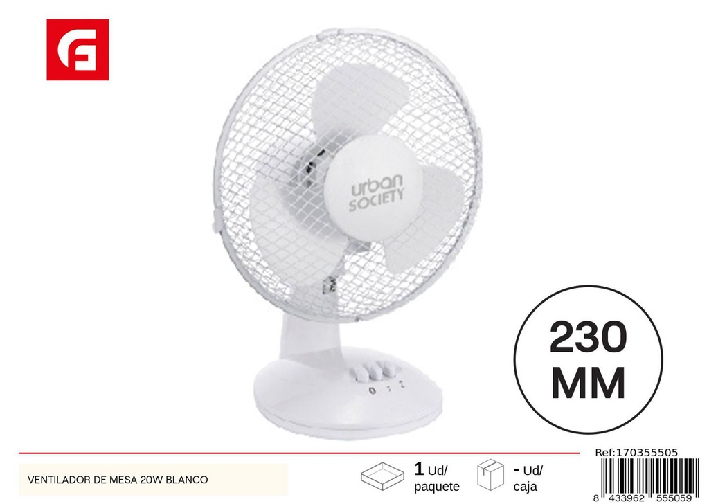 Ventilador de mesa 20W blanco para refrescar ambientes