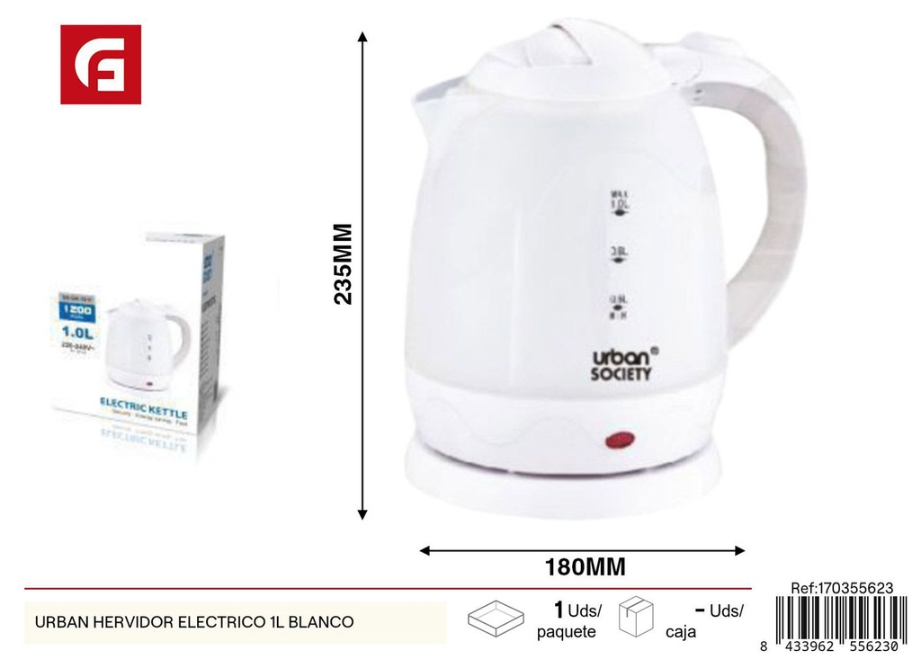 Hervidor eléctrico urbano 1L blanco para cocina