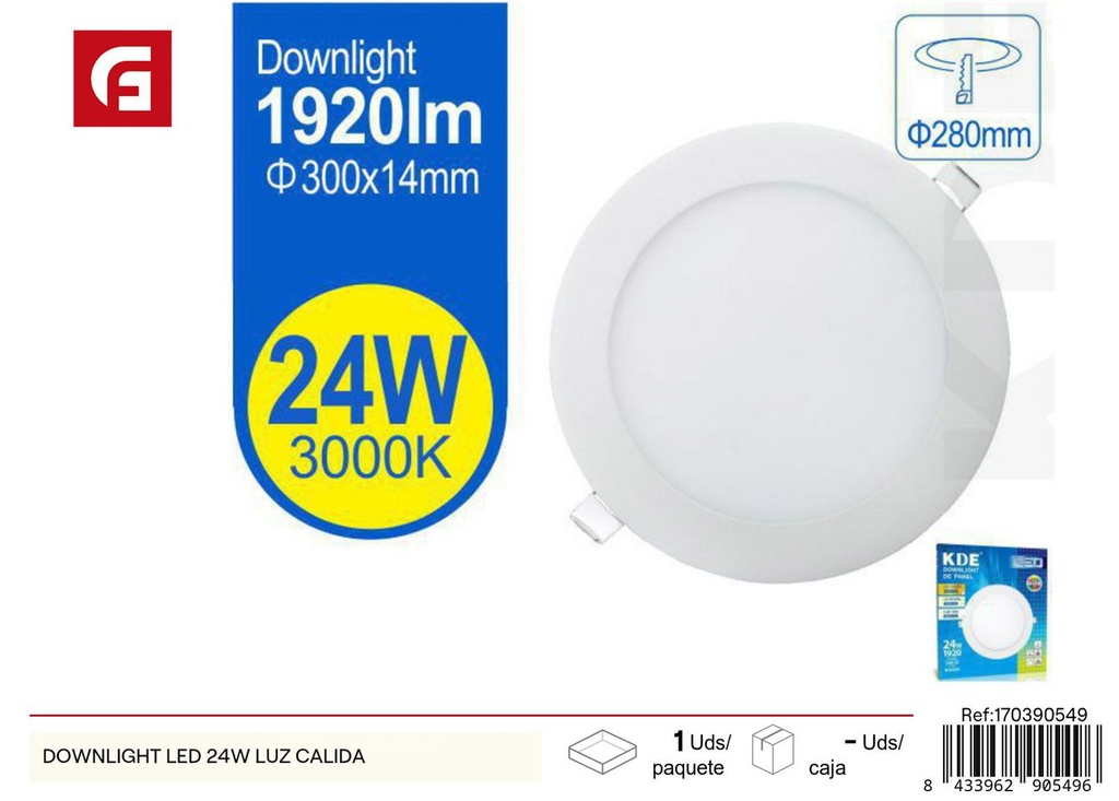 Downlight LED 24W luz cálida - Iluminación