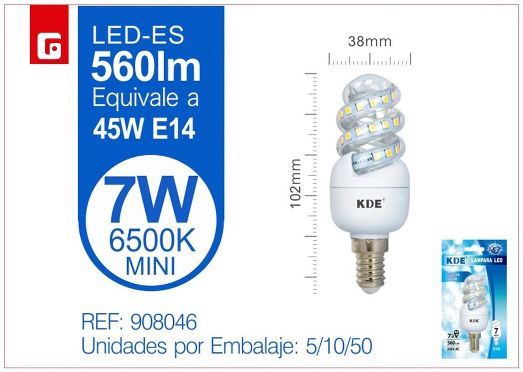 Bombilla LED espiral mini 7W E14 luz fría para iluminación