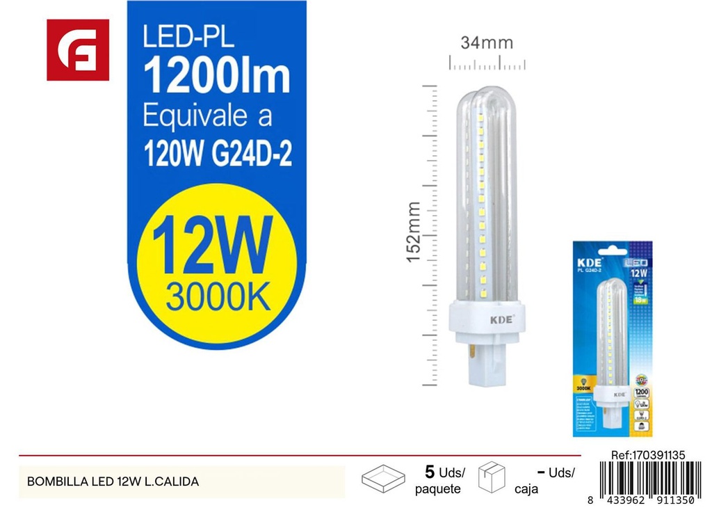 Bombilla LED 12W luz cálida - Iluminación