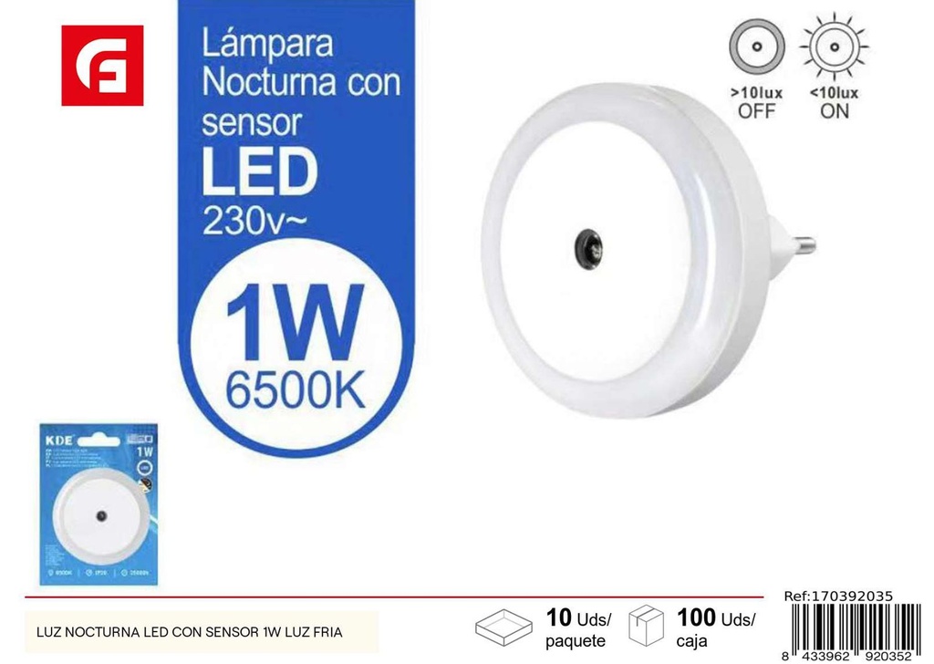 Luz nocturna LED con sensor 1W luz fría - Iluminación y seguridad