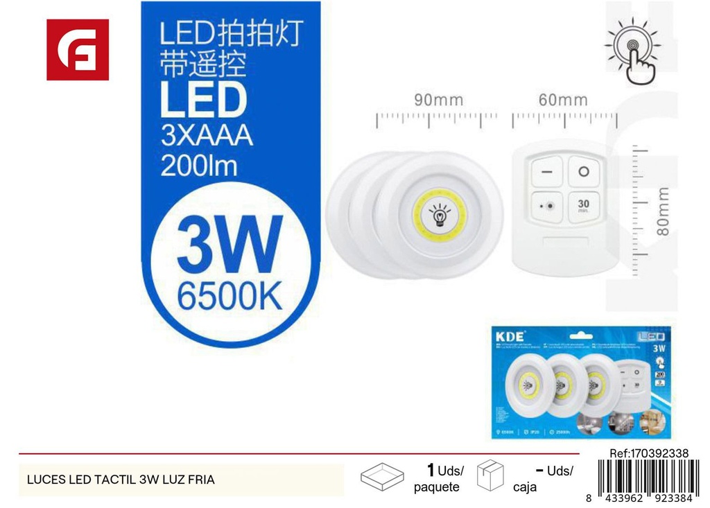 Luces LED táctil 3W luz fría para iluminación eficiente