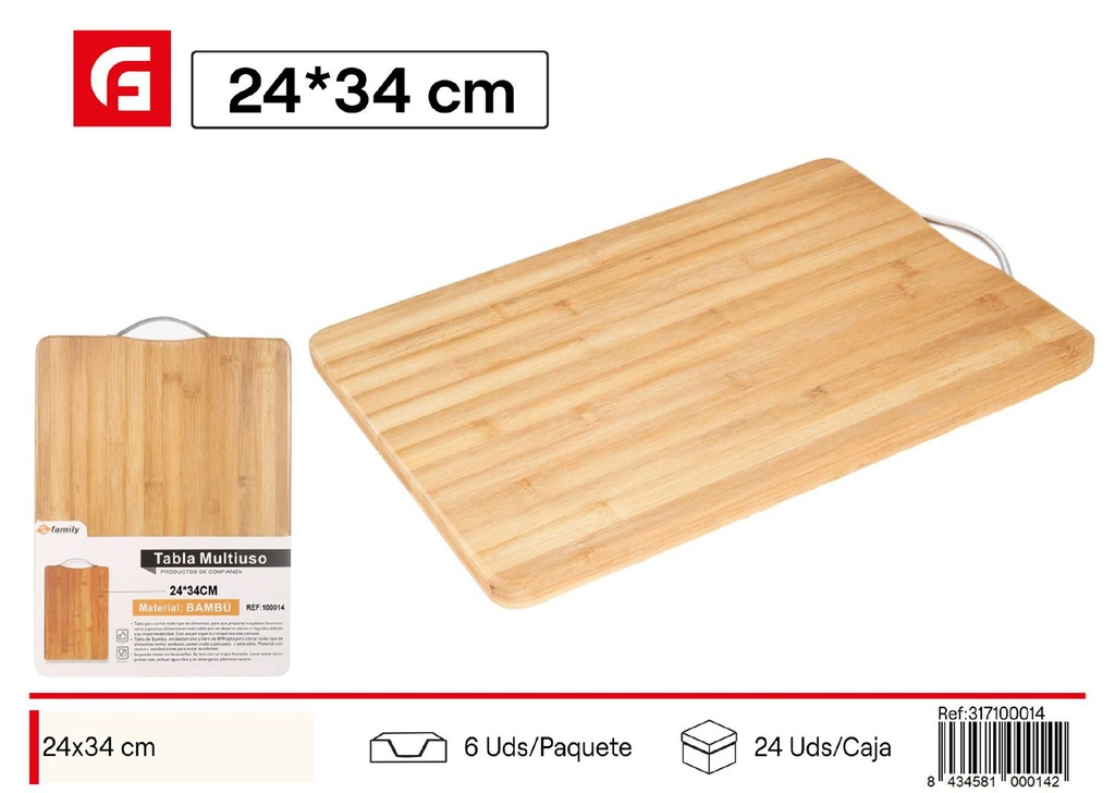 Tabla multiuso 24x34cm de madera para cocina y cortado de alimentos