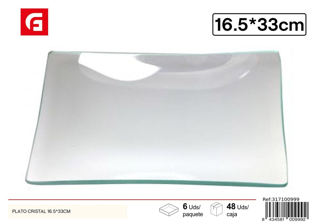 Plato de cristal 16.5*33 cm - Utensilios de cocina