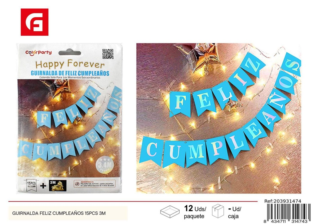 Guirnalda feliz cumpleaños 15PCS 3M - Decoración de cumpleaños