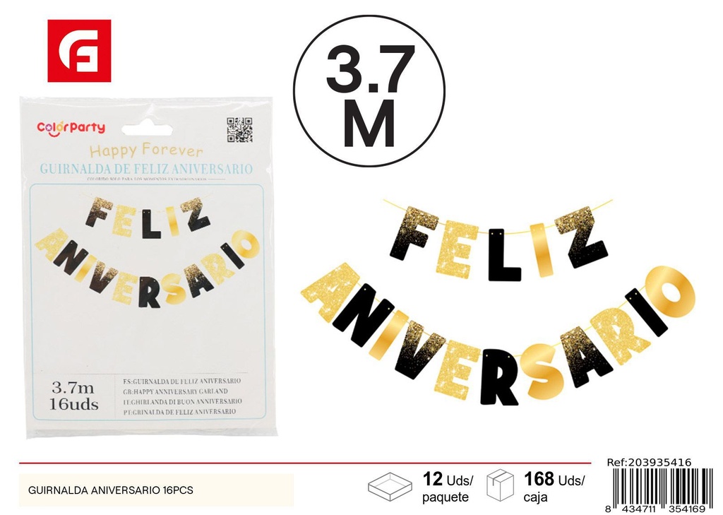 GUIRNALDA de aniversario 16 piezas - Decoración de fiesta