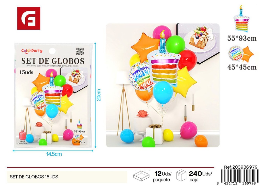 Set de globos 15 unidades - Decoraciones para fiestas