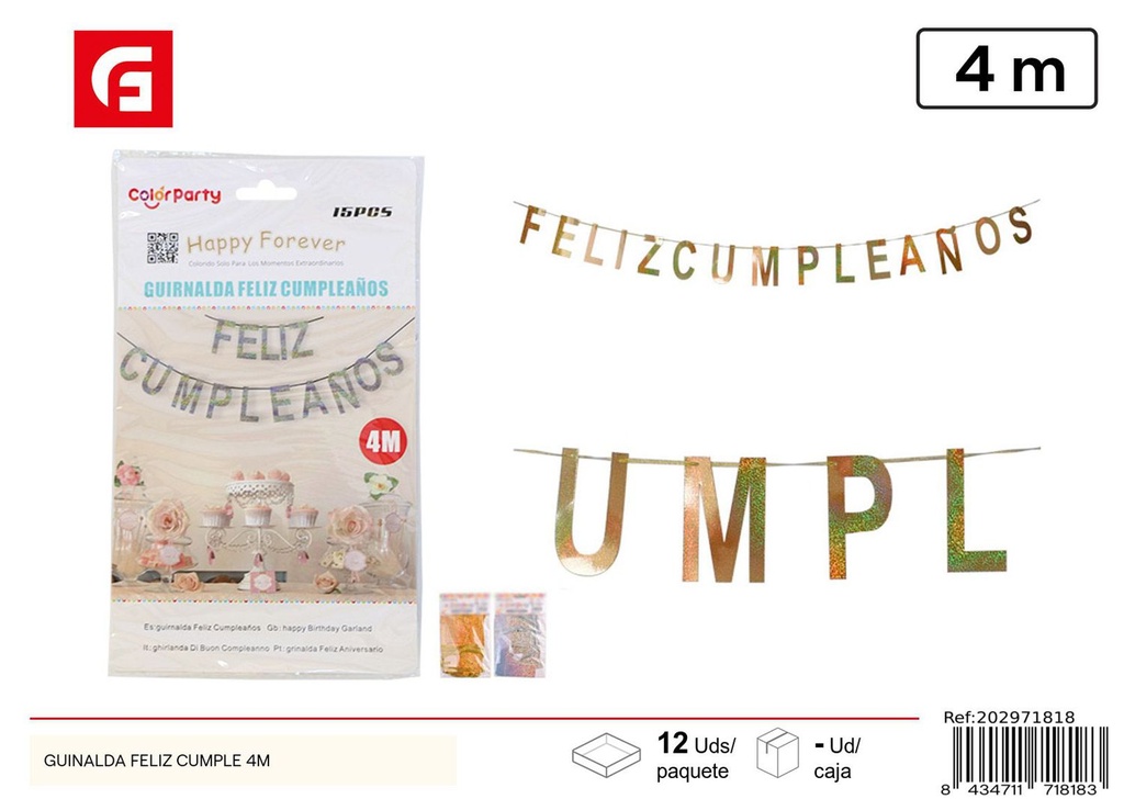 Guirnalda feliz cumple 4 m - Material festivo