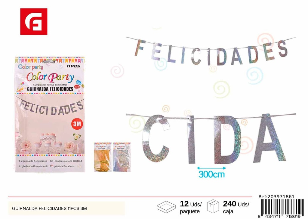 Girnalda de Felicidades 11PCS 3M - Artículos de fiesta