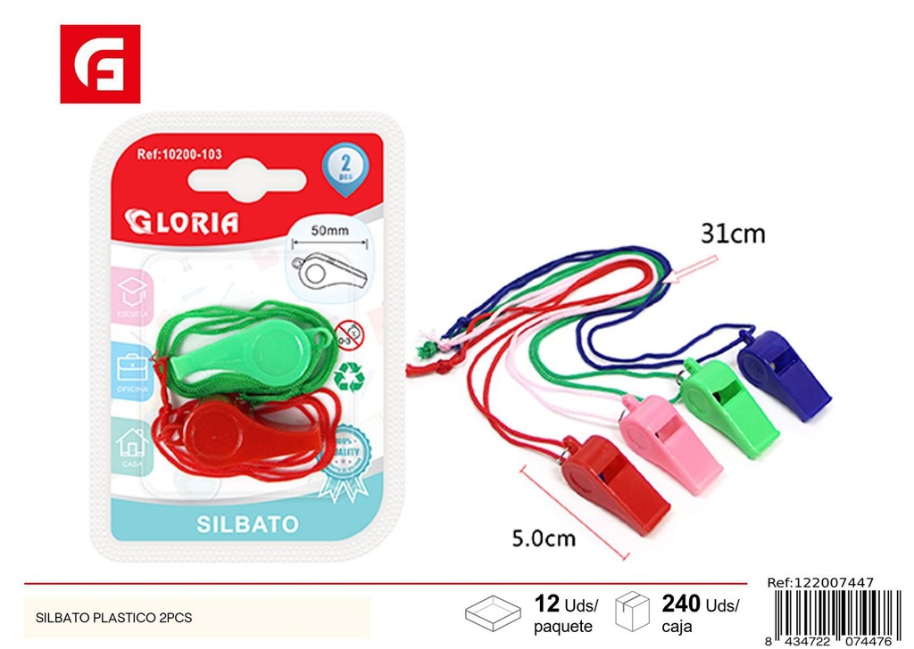 Silbato plástico 2pcs para deportes y actividades recreativas