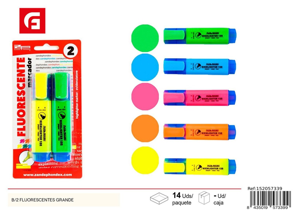 Set de 2 subrayadores fluorescentes para material escolar