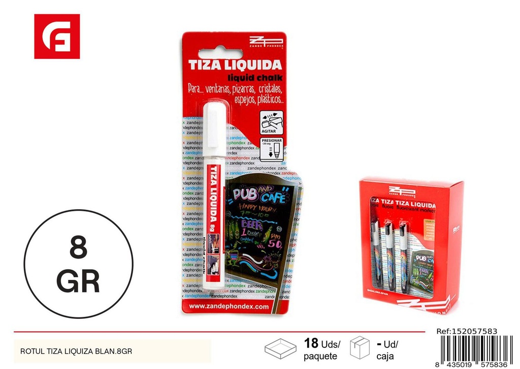 Rotulador de tiza liquida blanco 8g - Papelería y escritura