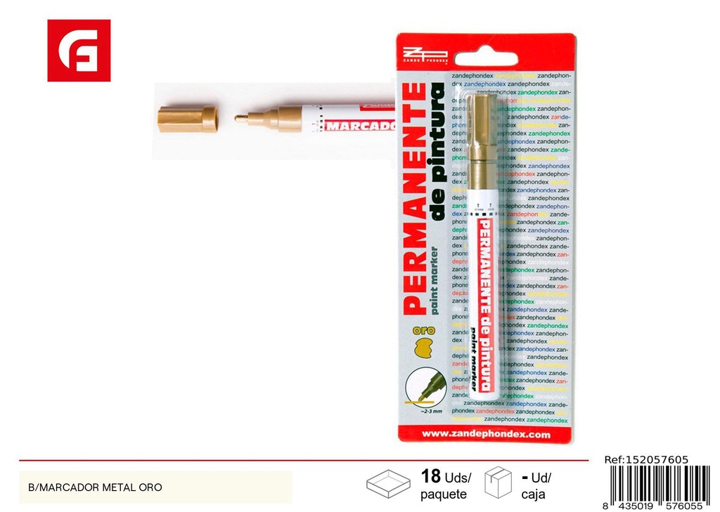 Pintura permanente color oro 6g punta 2.5mm - Materiales de escritura y arte