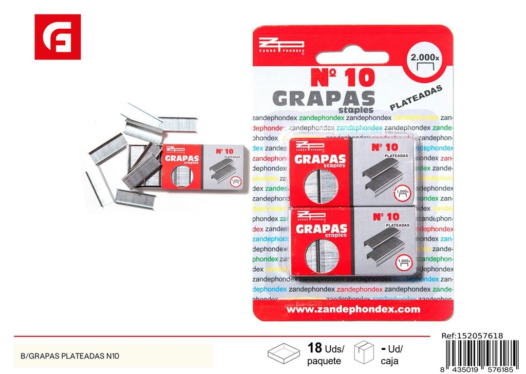 Grapas plateadas Nº10 en blister - Artículos de oficina