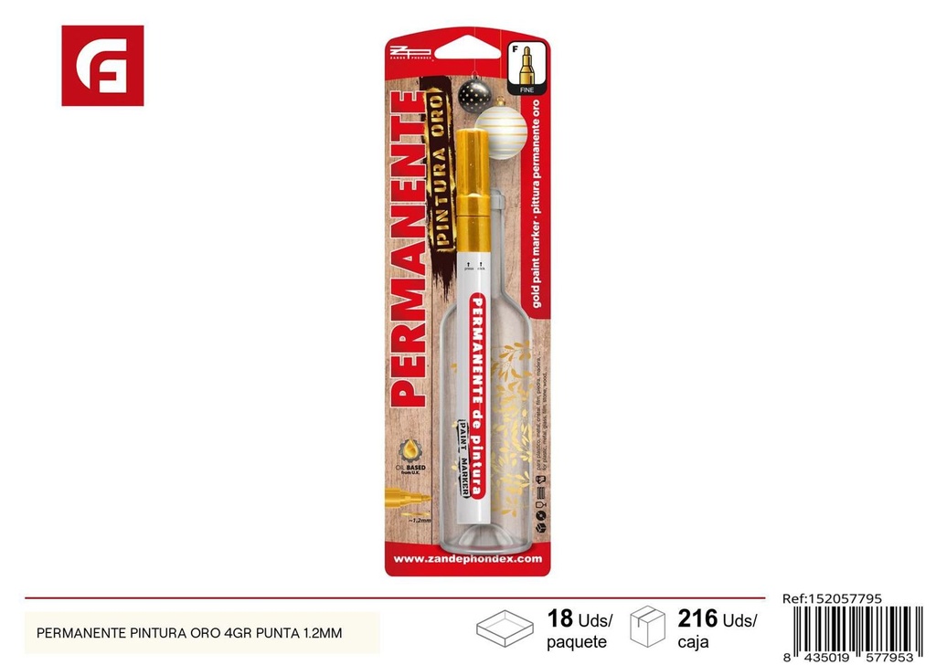 Rotulador permanente dorado 4 g punta 1.2 mm - Material escolar