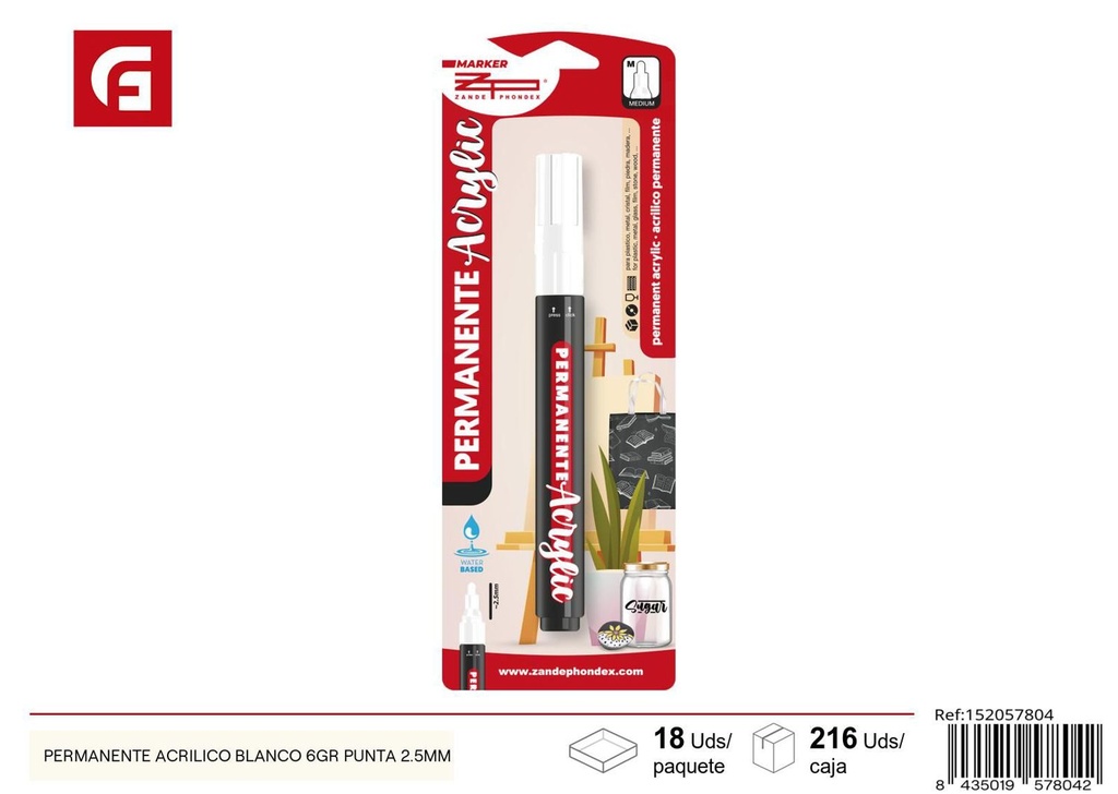 Ratificador permanente acrílico blanco 6gr punta 2.5mm - Material escolar