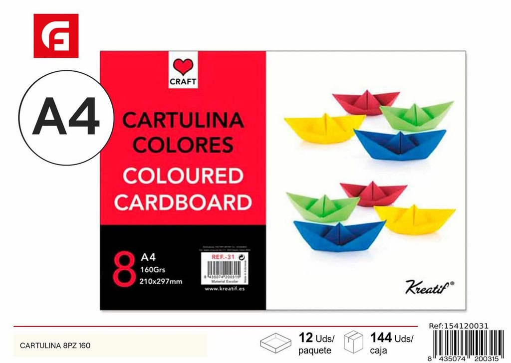 Cartulina de 8 piezas 160 - Manualidades y papelería