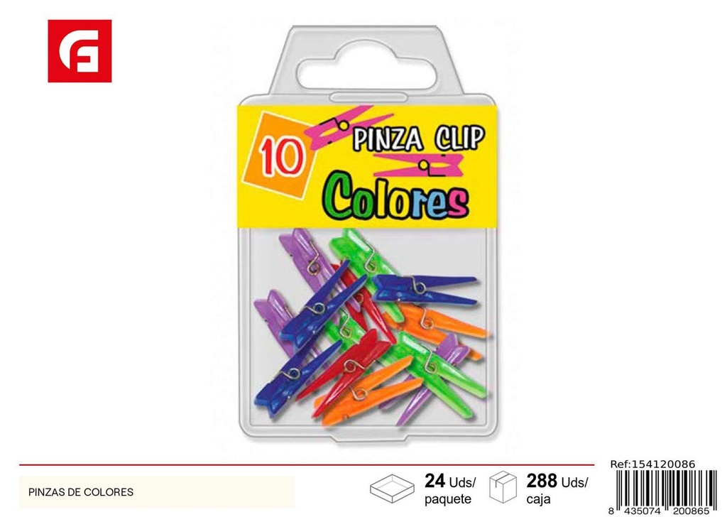 Pinzas de colores 10pcs - Material de oficina