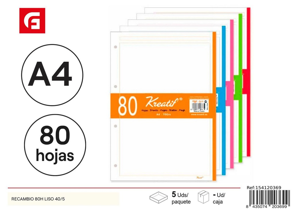 Recambio 80H liso 40/5 - Material escolar