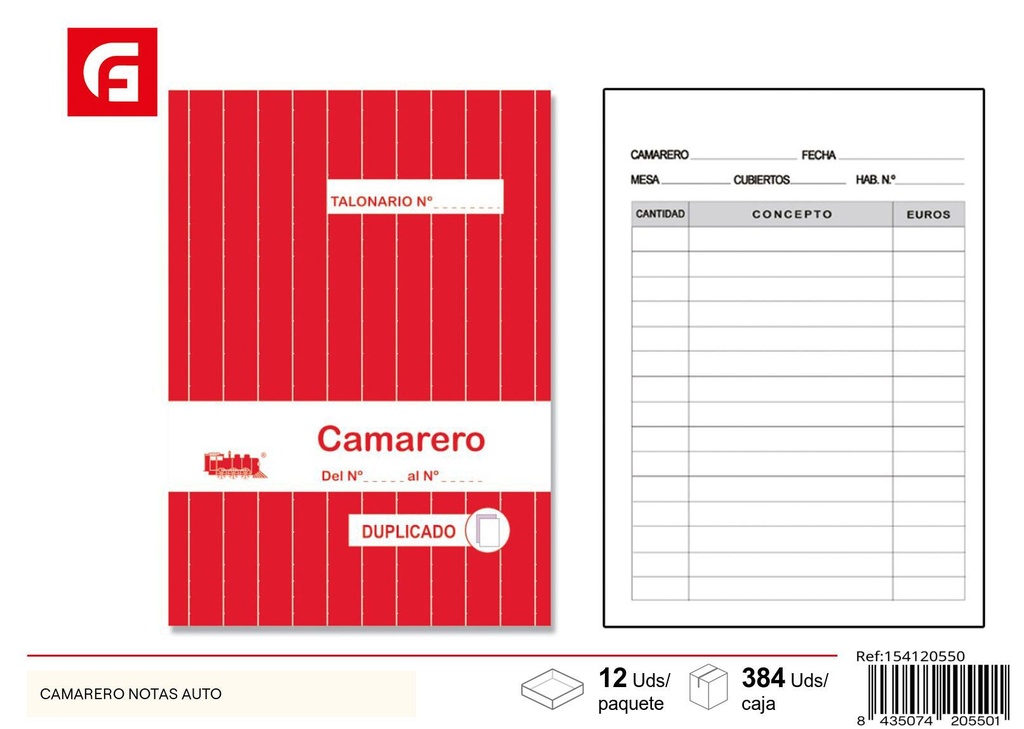 Notas para camarero auto - Material de oficina y billetes