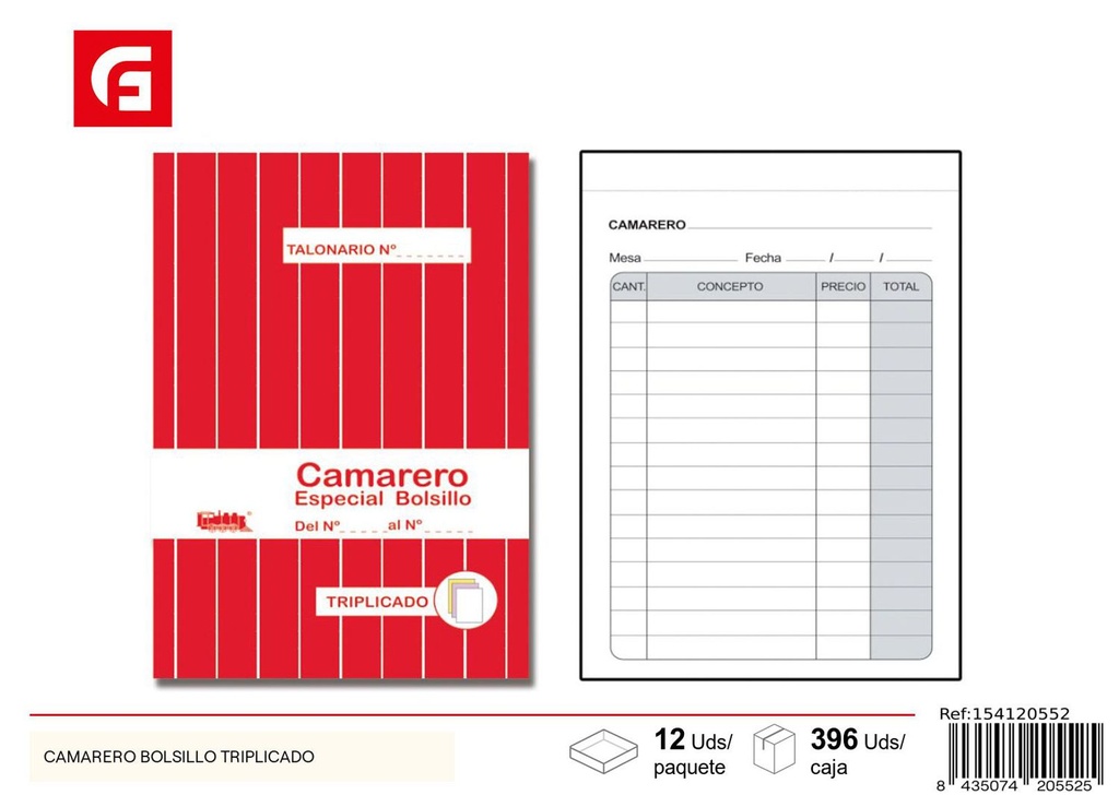 Camarero bolsillo triplicado - Papelería