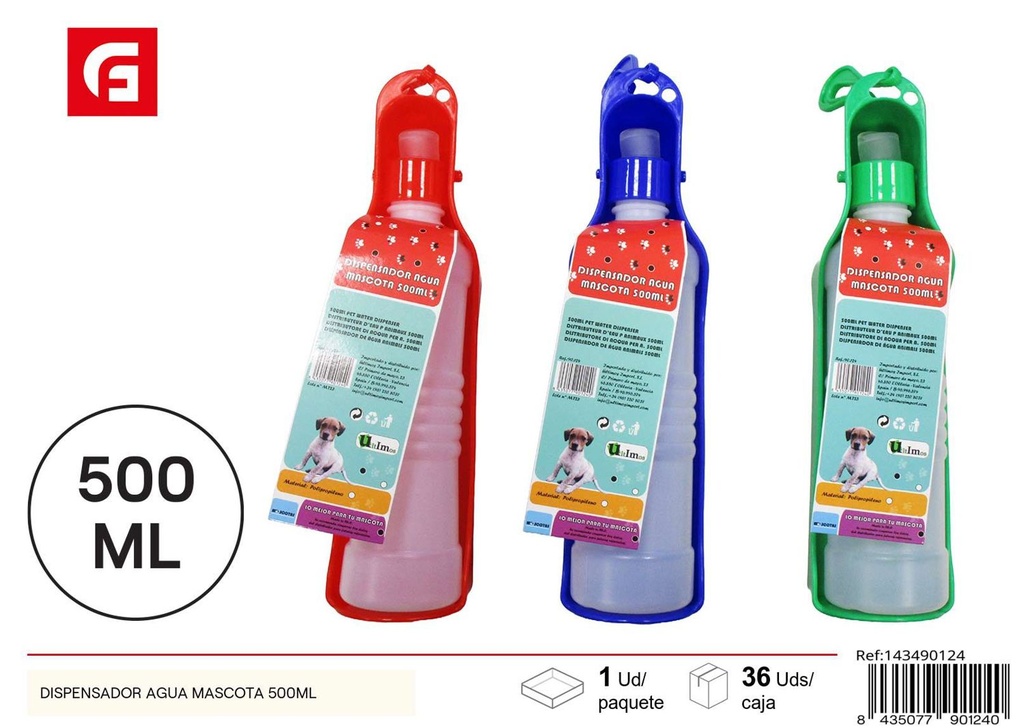 Dispensador de agua para mascotas 500ml