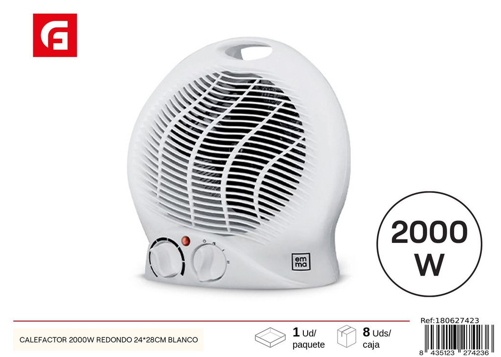 Calefactor redondo 2000W 24*28cm blanco - Equipos de calefacción y electrodomésticos