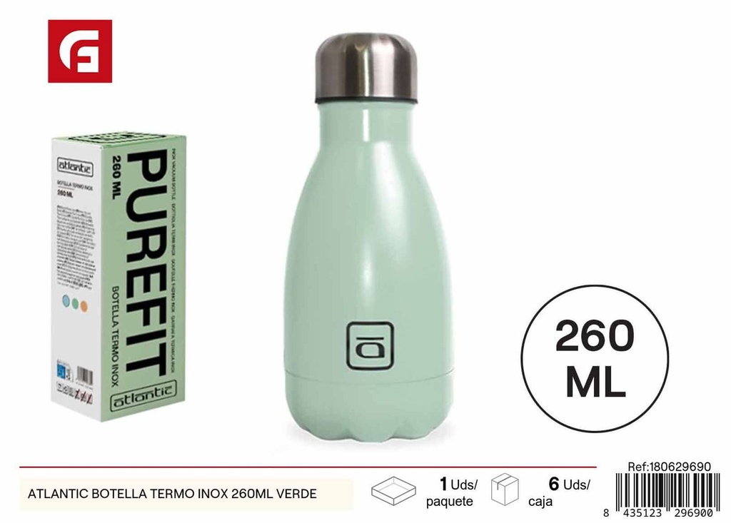 Botella termo inox 260ml verde para mantener bebidas calientes o frías