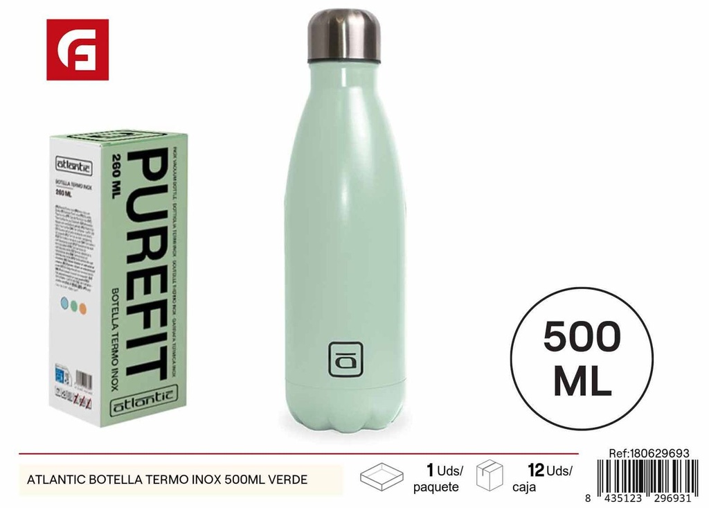 Botella termo inox 500ml verde para mantener bebidas calientes o frías