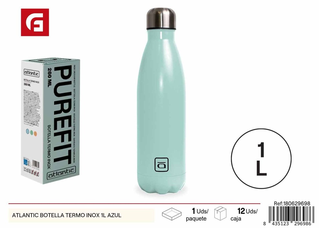 Botella termo inox 1L azul - Accesorios de cocina