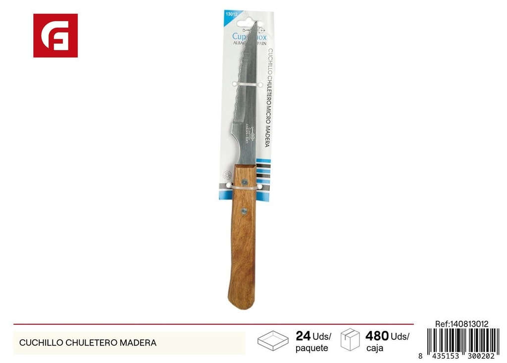 Cuchillo chuletero de madera para barbacoas y asados