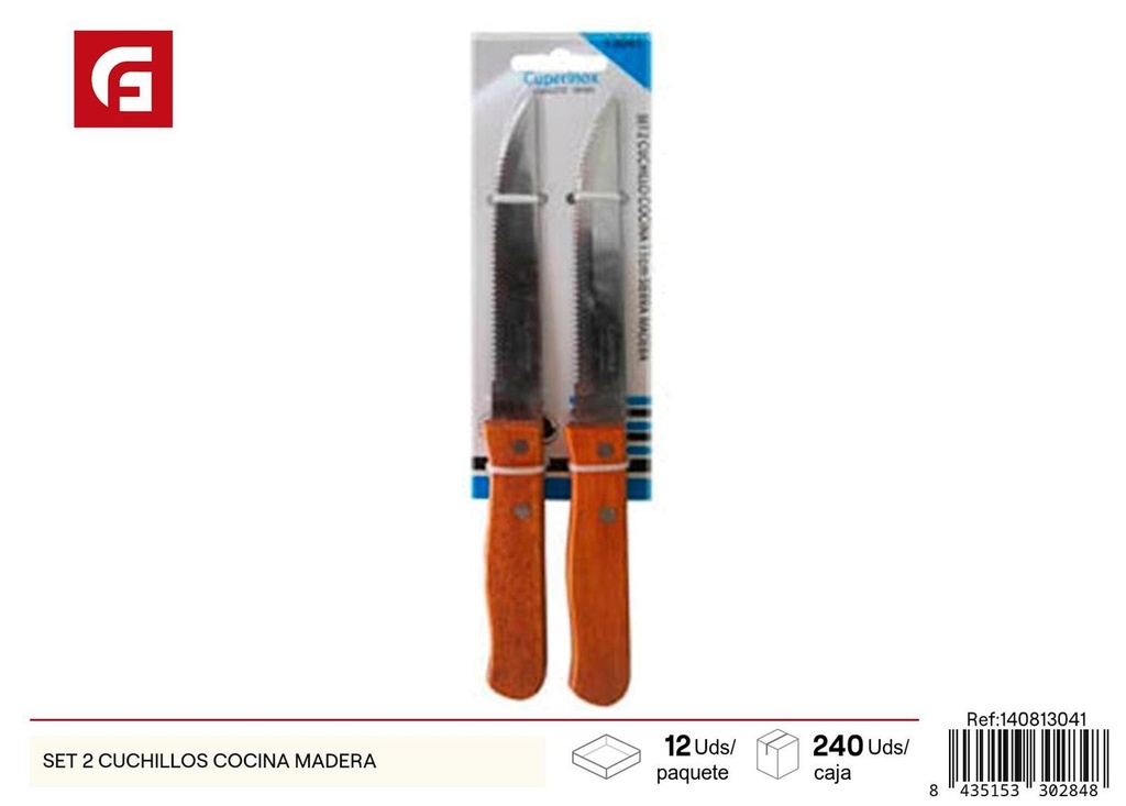 Set de 2 cuchillos cocina madera para cortar alimentos