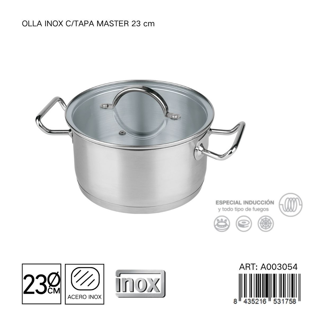 Olla de acero inoxidable con tapa 23 cm - Cacerolas y utensilios de cocina