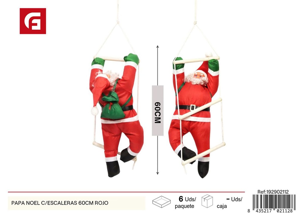 Papa Noel con escaleras 60 cm en rojo - Decoración navideña