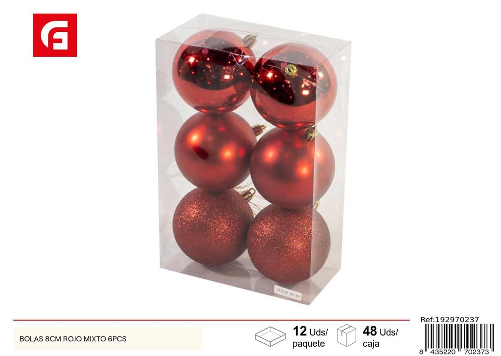 Bolas de Navidad 8cm rojo mixto 6pcs para decoración navideña