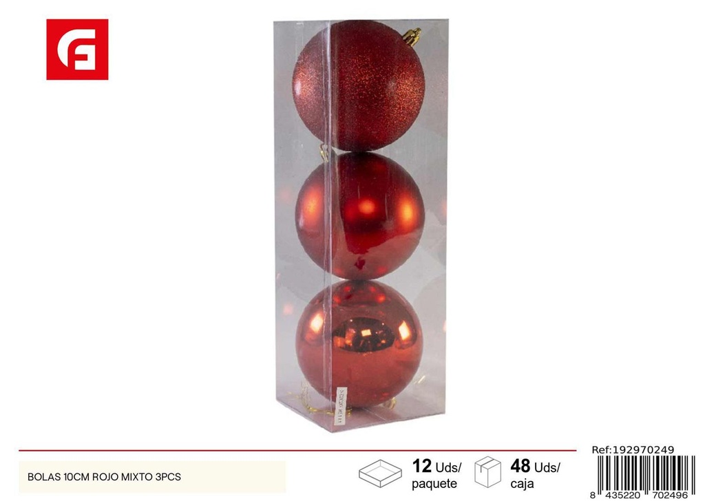 Bolas navideñas 10cm rojo mixto 3pcs para árbol de Navidad