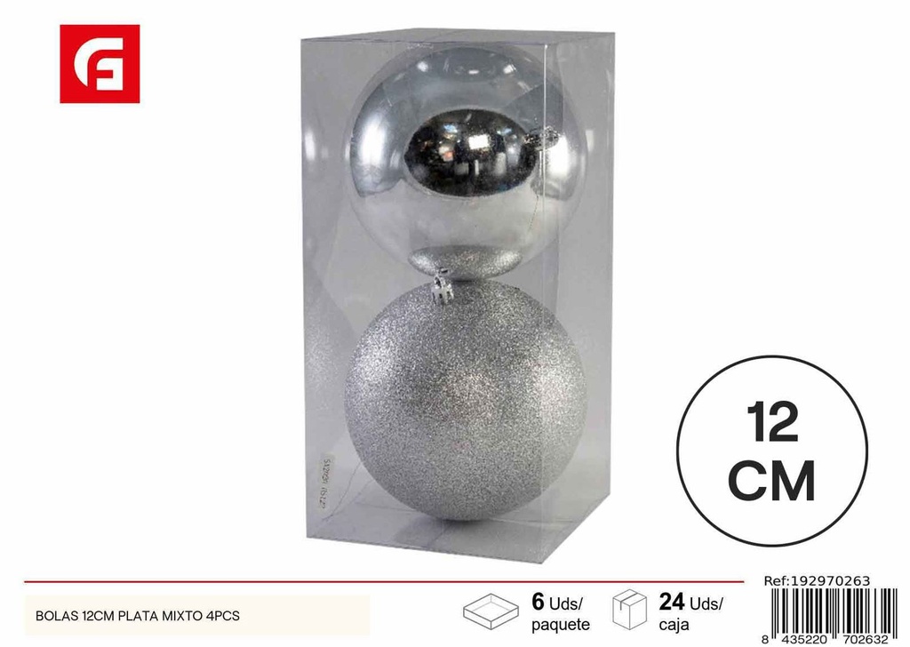 Bolas de Navidad 12cm plata mixto 4pcs para decoración navideña